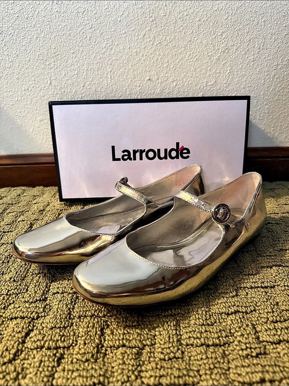 Larroude Ines Mary Jane Flat Metallic Flats